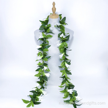 Fabric Maile Leaf w/Tuberose Flower Open Lei